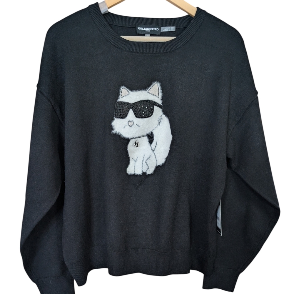 Karl Lagerfeld Paris Women's Cool Choupette Crewneck Sweater... Size XL